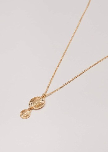 Phase Eight Gold Textured Disc Pendant Jewellery Gold Australia | KE2908364